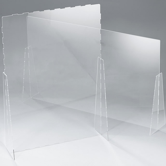 透明なアクリル板を組み合わせた飛沫感染防止スタンド、簡易タイプ