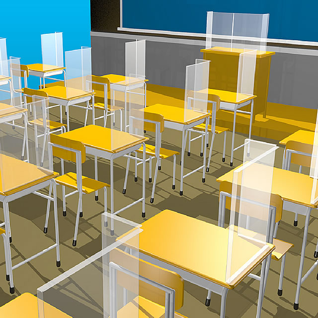 飛沫防止シート 簡易仕切りタイプ 教室での使用イメージ（1）